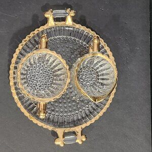 Gorgeous MCM Gilded Hobnail And National Ribs Jeanette Glass Creamer Sugar